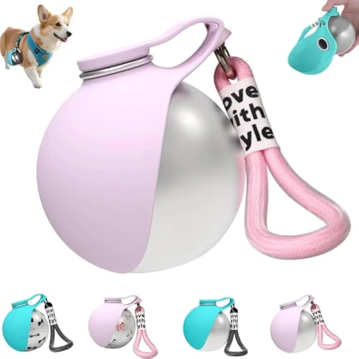 2-in-1 Portable Dog Water Bottle with Collapsible Silicone Bowl, BPA-Free Stainless Steel Pet Tumbler, Leak-Proof Travel Water Dispenser for Outdoor Activities (10 oz, Pink)
