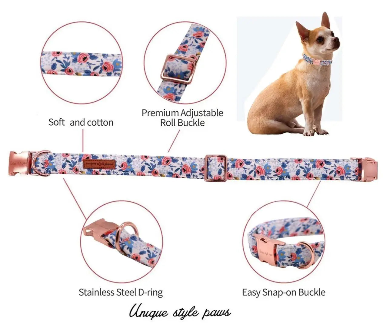 Unique Style Paws Dog Collar Metal Buckle Blue Stripe Collar Gift Durable Cute Collar for Small Medium Large Boys Girls Dogs