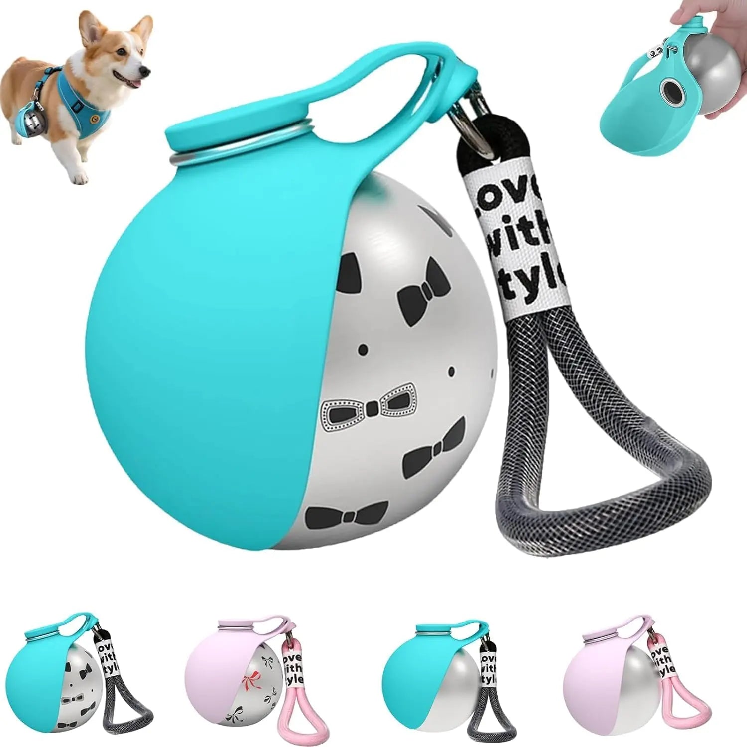 2-in-1 Portable Dog Water Bottle with Collapsible Silicone Bowl, BPA-Free Stainless Steel Pet Tumbler, Leak-Proof Travel Water Dispenser for Outdoor Activities (10 oz, Pink)