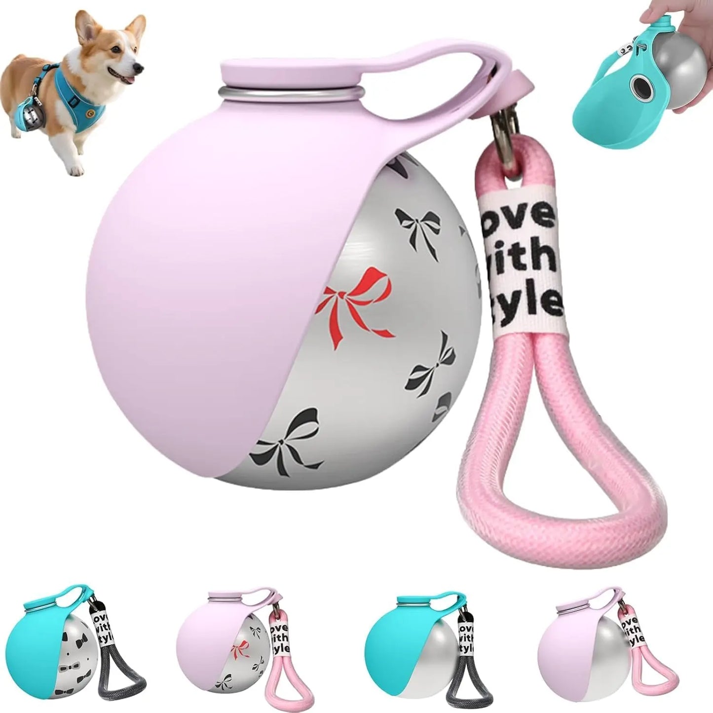 2-in-1 Portable Dog Water Bottle with Collapsible Silicone Bowl, BPA-Free Stainless Steel Pet Tumbler, Leak-Proof Travel Water Dispenser for Outdoor Activities (10 oz, Pink)