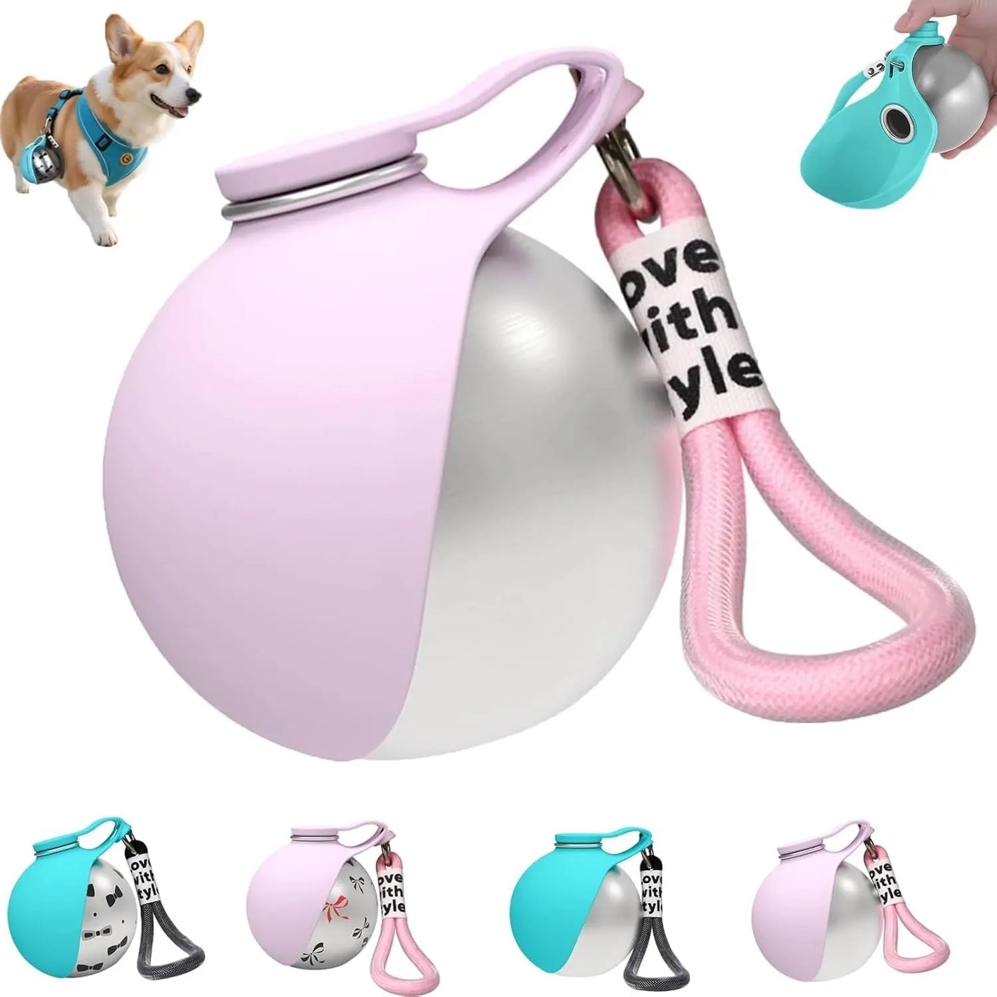 2-in-1 Portable Dog Water Bottle with Collapsible Silicone Bowl, BPA-Free Stainless Steel Pet Tumbler, Leak-Proof Travel Water Dispenser for Outdoor Activities (10 oz, Pink)