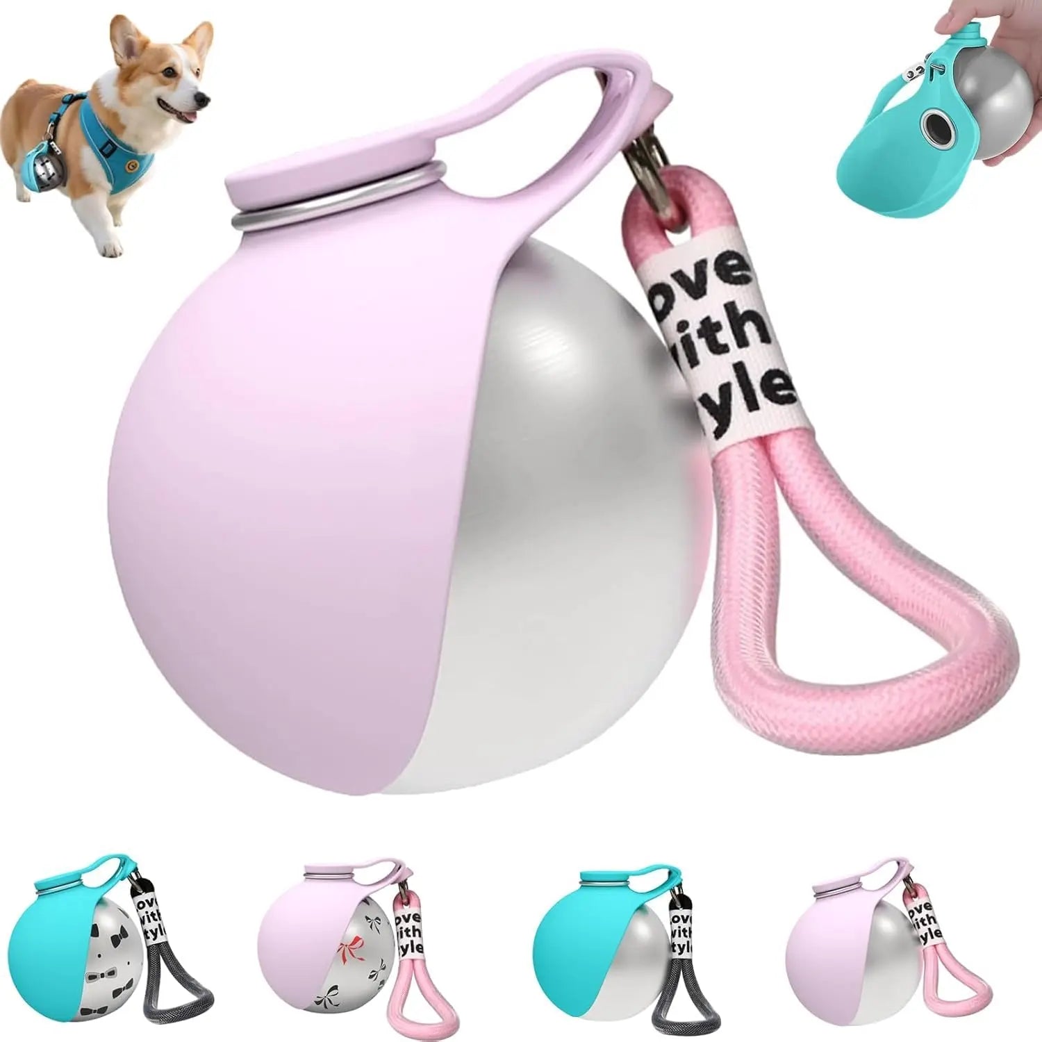 2-in-1 Portable Dog Water Bottle with Collapsible Silicone Bowl, BPA-Free Stainless Steel Pet Tumbler, Leak-Proof Travel Water Dispenser for Outdoor Activities (10 oz, Pink)