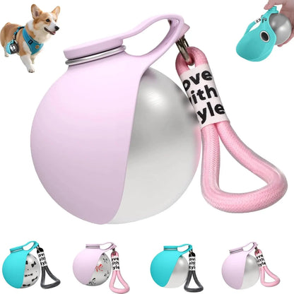 2-in-1 Portable Dog Water Bottle with Collapsible Silicone Bowl, BPA-Free Stainless Steel Pet Tumbler, Leak-Proof Travel Water Dispenser for Outdoor Activities (10 oz, Pink)