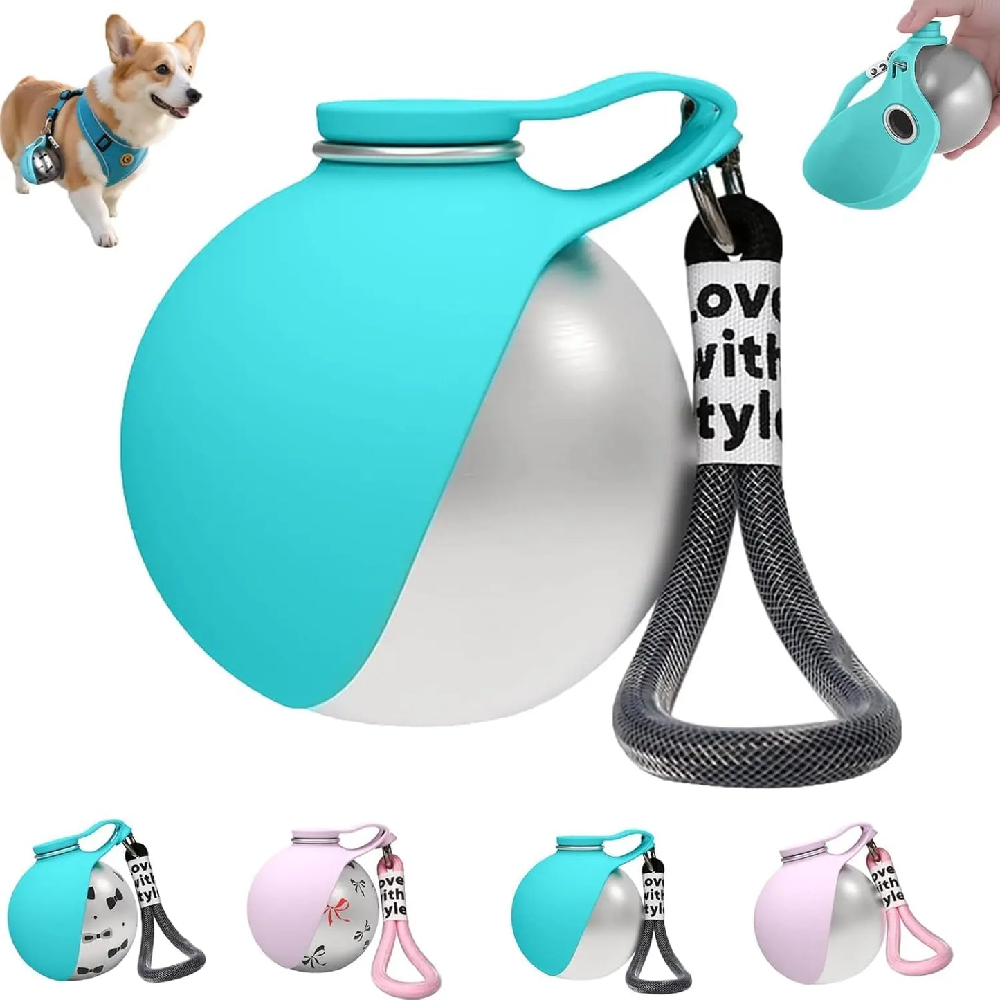 2-in-1 Portable Dog Water Bottle with Collapsible Silicone Bowl, BPA-Free Stainless Steel Pet Tumbler, Leak-Proof Travel Water Dispenser for Outdoor Activities (10 oz, Pink)