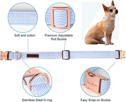 Unique Style Paws Dog Collar Metal Buckle Blue Stripe Collar Gift Durable Cute Collar for Small Medium Large Boys Girls Dogs